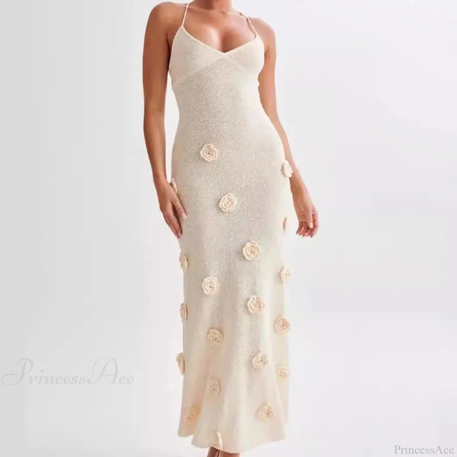 3D Flower V-neck Backless Lace-Up Maxi Floral Dress image 10