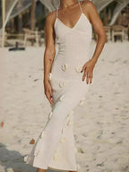 3D Flower V-neck Backless Lace-Up Maxi Floral Dress image 4