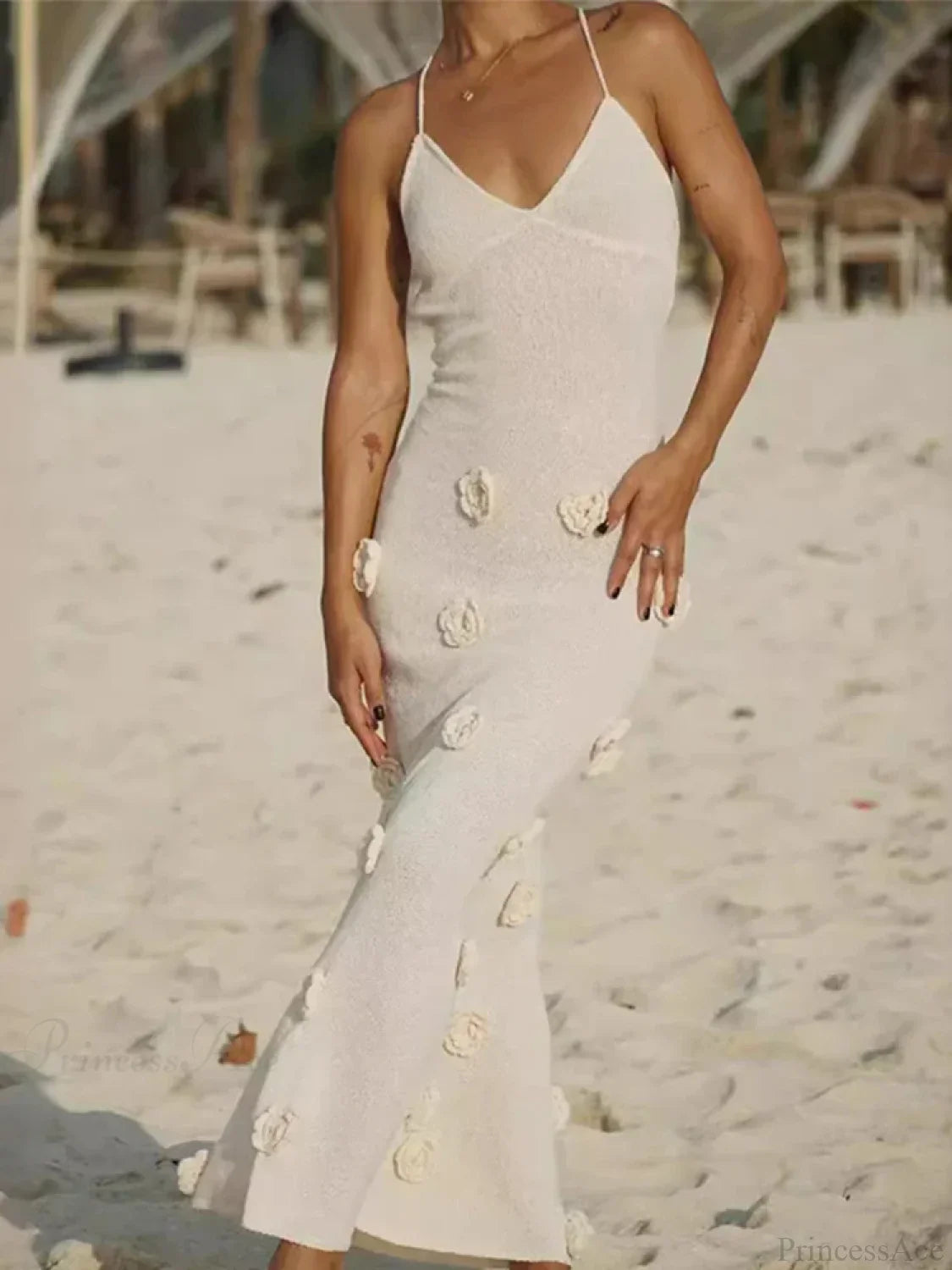 3D Flower V-neck Backless Lace-Up Maxi Floral Dress image 4