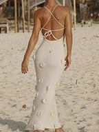 3D Flower V-neck Backless Lace-Up Maxi Floral Dress image 6