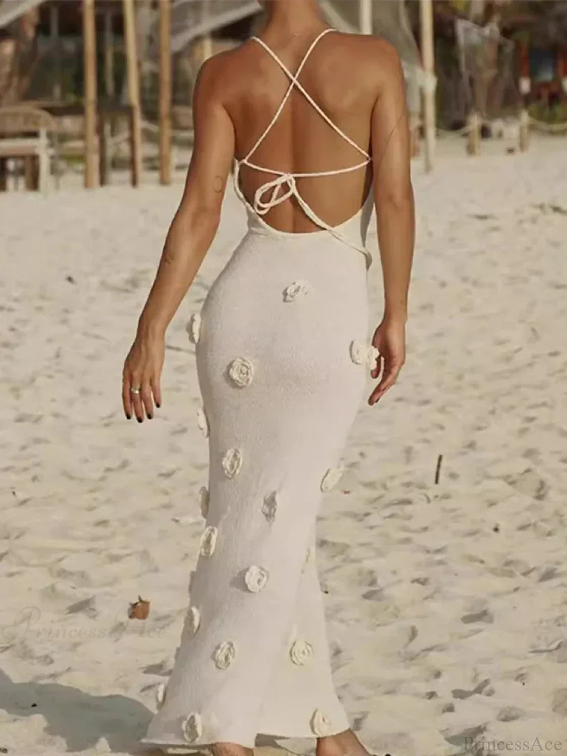 3D Flower V-neck Backless Lace-Up Maxi Floral Dress image 6