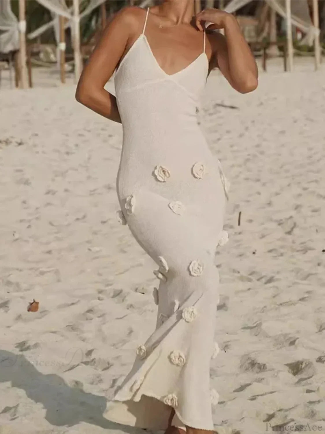 3D Flower V-neck Backless Lace-Up Maxi Floral Dress image 5