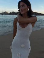 3D Flower V-neck Backless Lace-Up Maxi Floral Dress image 3
