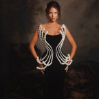 3D Pearl Strapless Bandage Prom Dress image 2