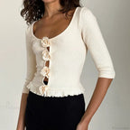 3D Rosette Front Hollow Out Vintage Half Sleeve Elegant Lady Slim Fit Y2K Crop Top image 8