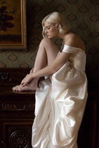 Satin Off Shoulder High Low Reception Dress image 5
