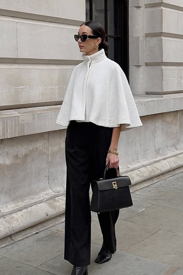 Elegant Solid High Collar Short Cape Coat image 3