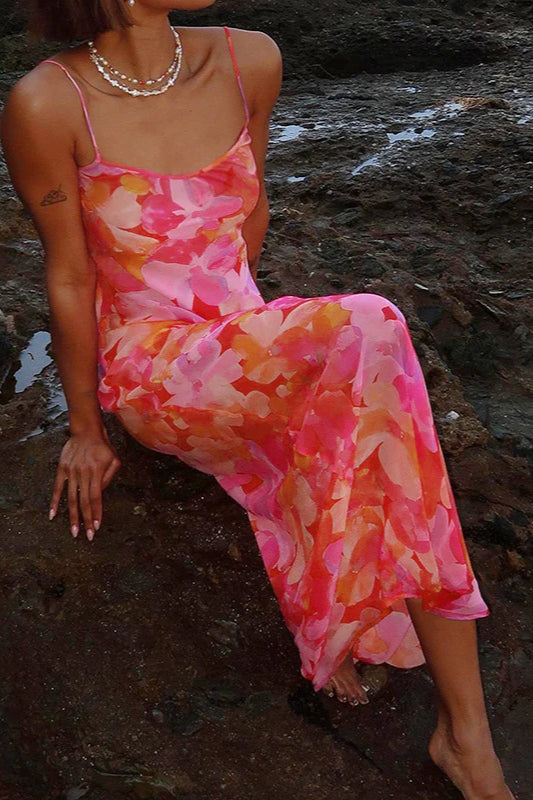 Floral U-Neck Halter Backless Bodycon Maxi Dress image 5