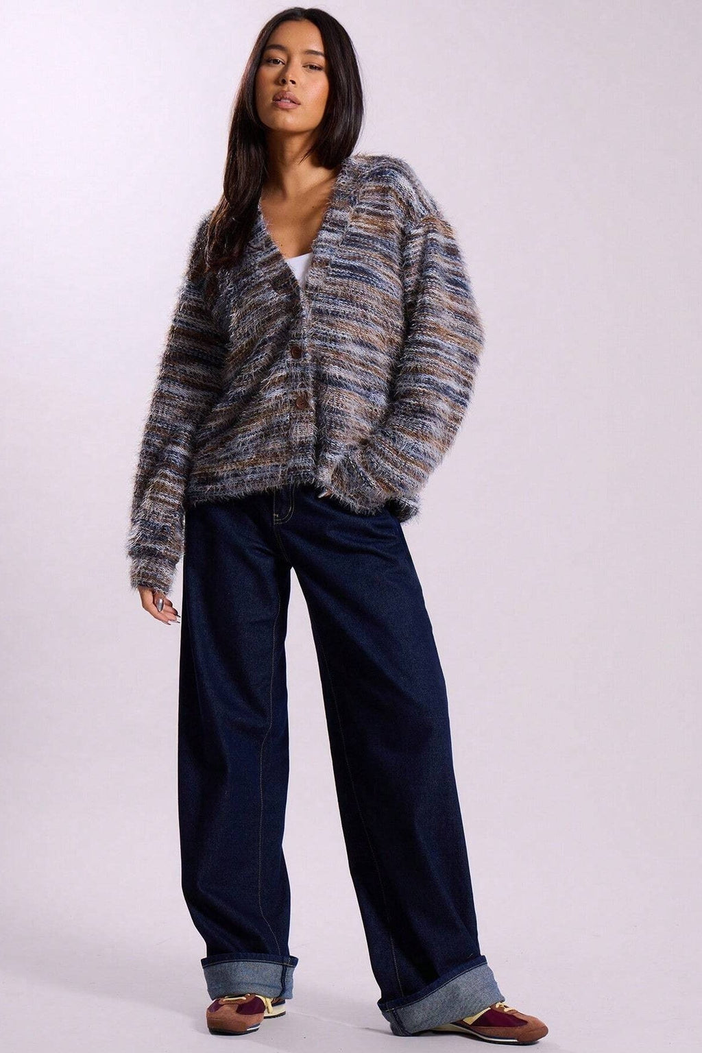 New Retro Fashion Deep V-Neck Maillard Plush Long-Sleeve Knit Cardigan image 14