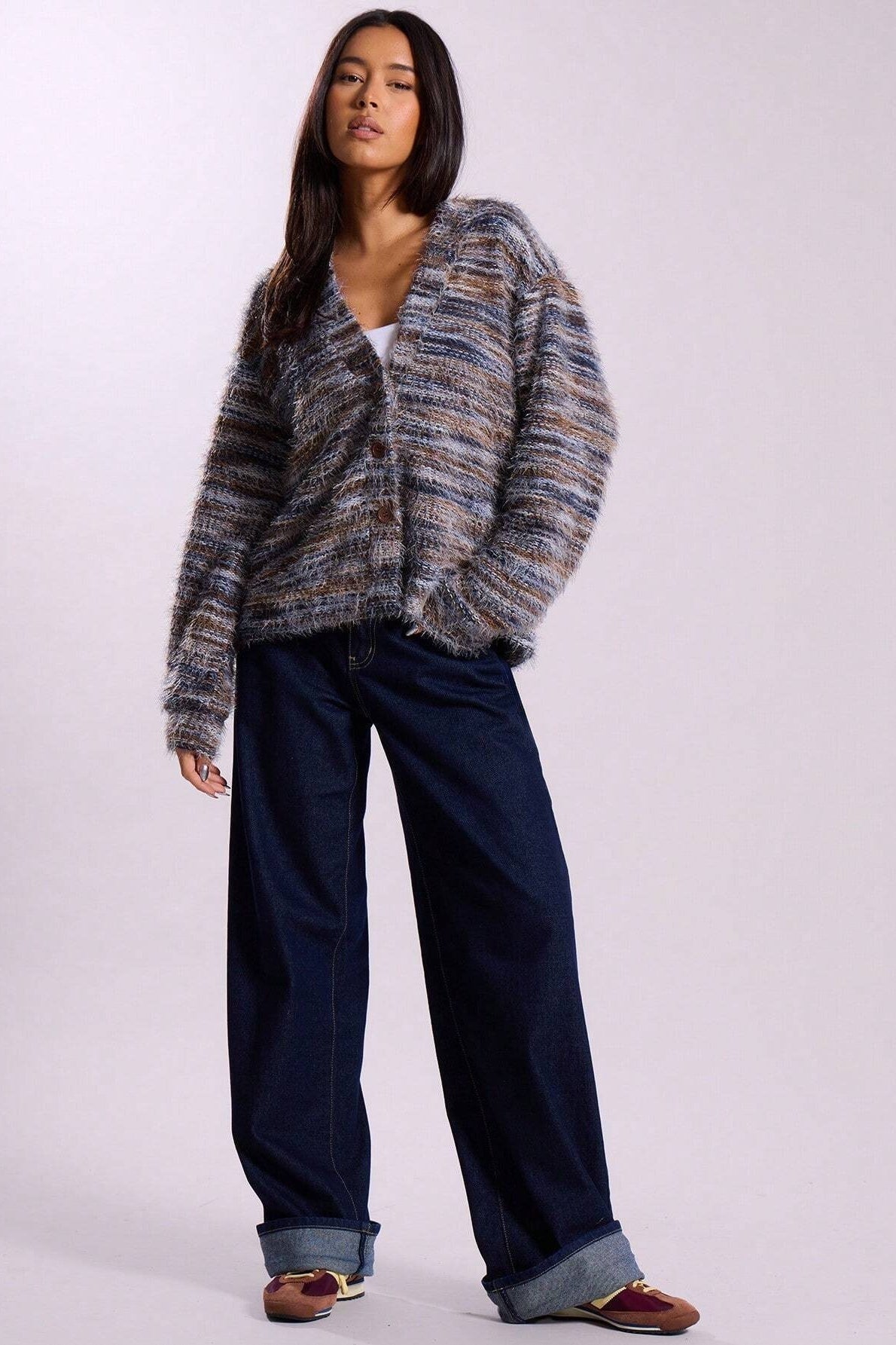 New Retro Fashion Deep V-Neck Maillard Plush Long-Sleeve Knit Cardigan image 14