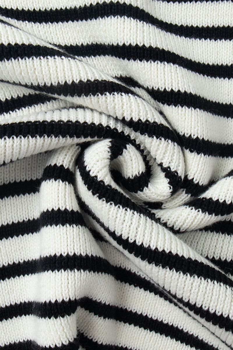 Striped Polo Neck Loose Fit Knit Sweater image 8