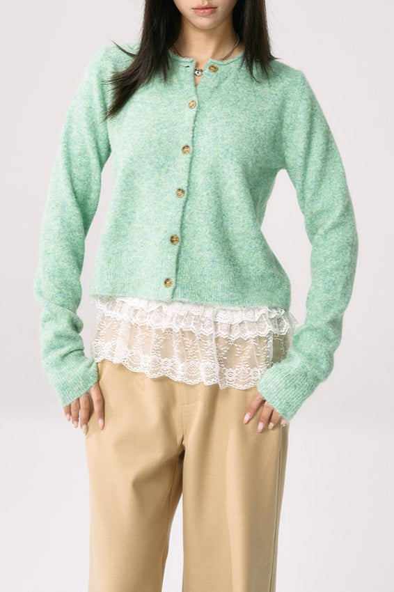 Green Knit Cuffed Solid Chic Cardigan image 2