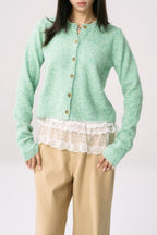 Green Knit Cuffed Solid Chic Cardigan image 2