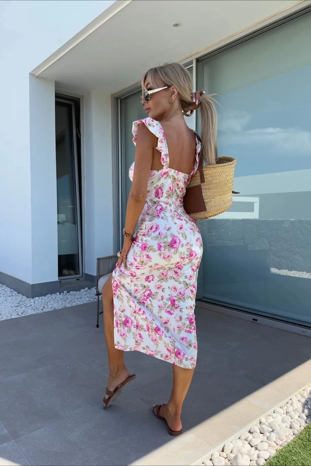 Spaghetti Strap Slit Midi Floral Dress image 2