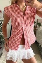 Versatile Red White Plaid Blouse image 2
