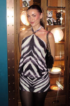 Zebra Print Halter Metal Mini Dress image 5