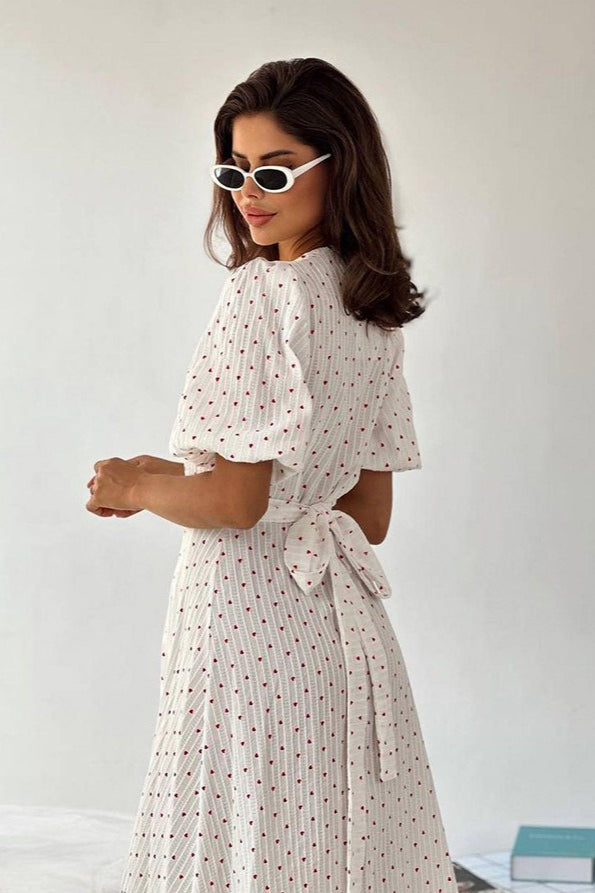 Cotton Heart Print V-Neck Wrap Maxi Dress image 2