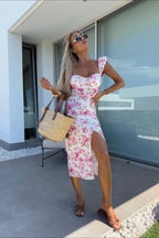 Spaghetti Strap Slit Midi Floral Dress image 4