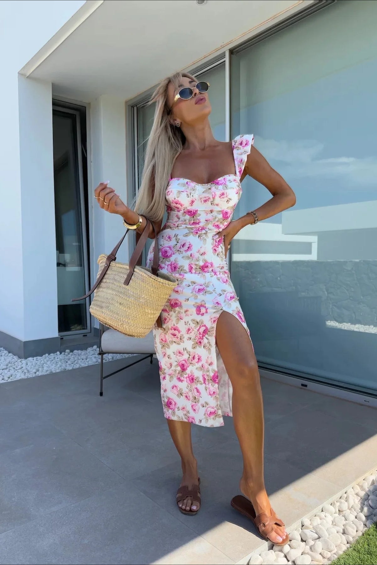 Spaghetti Strap Slit Midi Floral Dress image 4
