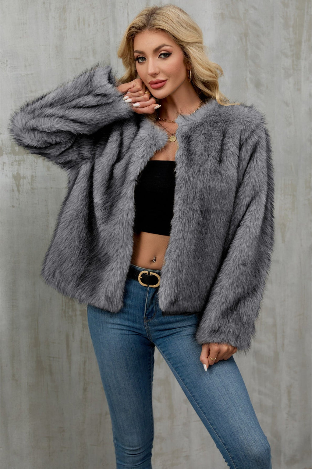 Plush Short Fur Open Cardigan Coat image 2