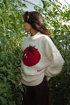 Embroidered Tomato Pattern Knit Sweater image 2