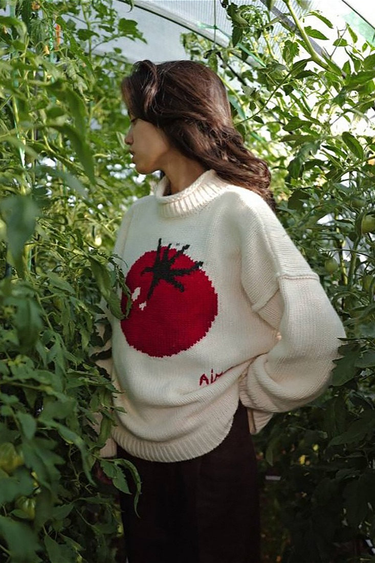Embroidered Tomato Pattern Knit Sweater image 2