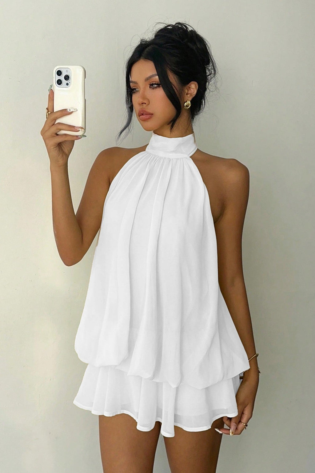 Solid Halter Cutout Back Tie Waist Cinch Mini Dress image 6
