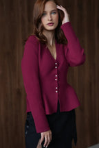 Solid Fitted Ruffled Hem Long Sleeve Knit Cardigan image 3