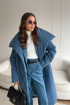 Long Stand Collar Relaxed Quilted Puffer Jacket image 18