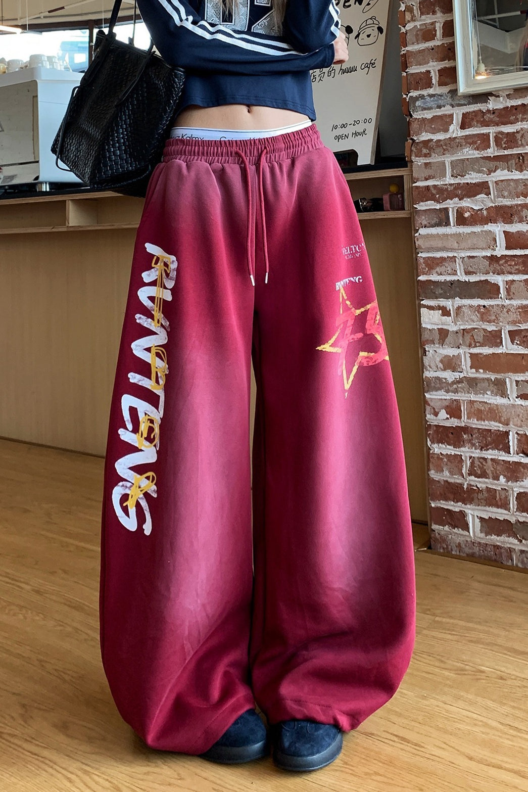 Retro High Waist Drawcord Graphic Sweat Pants image 8