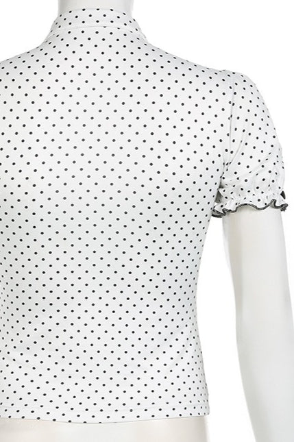 Lapel Button Bow Polka Dot Blouse image 9
