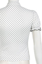 Lapel Button Bow Polka Dot Blouse image 9