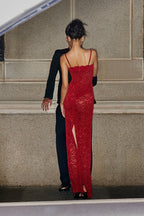 Elegant Red Lace Strapless Cami Bodycon Maxi Dress image 7