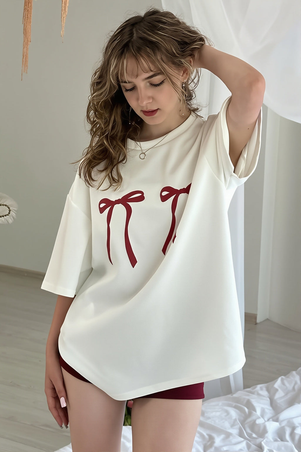 Loose Bow Print Fashion T‑shirt image 4