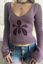 V Neck Floral Jacquard Sweater image 10