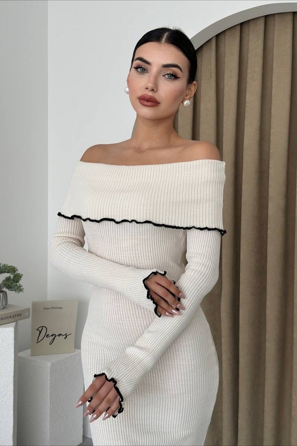 Ribbed Off Shoulder Color Block Knit Sweater Dress image 4