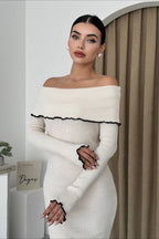 Ribbed Off Shoulder Color Block Knit Sweater Dress image 4