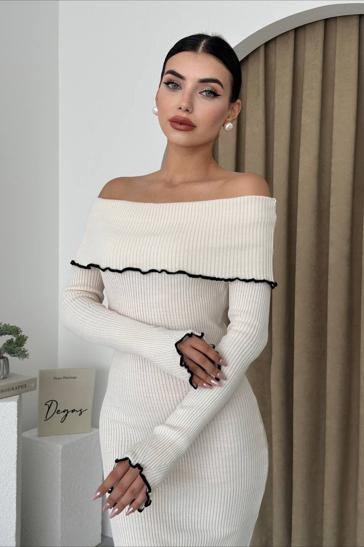 Ribbed Off Shoulder Color Block Knit Sweater Dress image 4