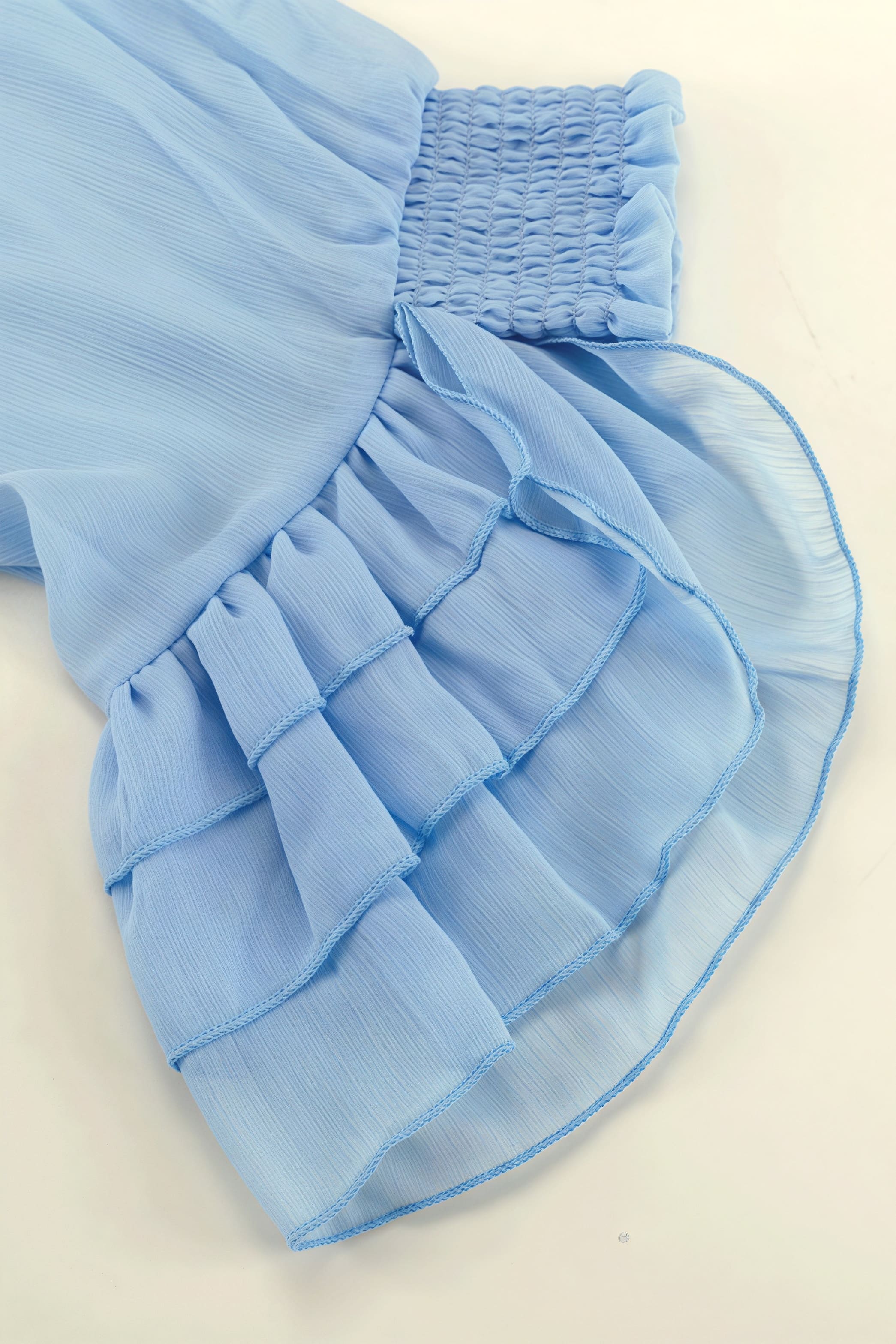 Long Sleeve Tie Mesh Sheer Tiered Mini Dress image 7