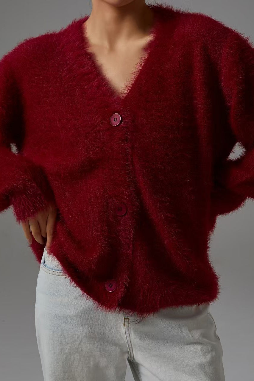 Faux Fur Blend V-Neck Cardigan image 5