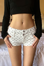 Chic Y2K Streetwear Polka Dot Double Button Denim Shorts image 3