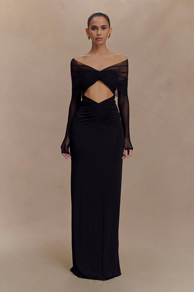 Sheer Mesh Cutout Off Shoulder Patchwork Maxi Dress image 5
