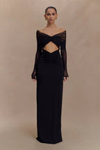 Sheer Mesh Cutout Off Shoulder Patchwork Maxi Dress image 5