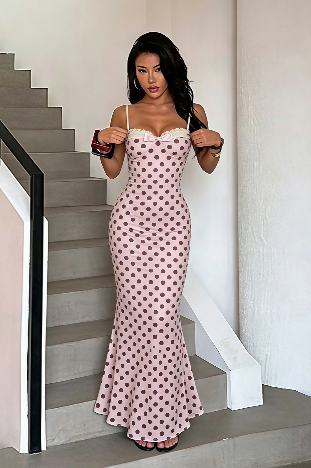 Polka Dot Spaghetti Strap Bodycon Maxi Dress image 3