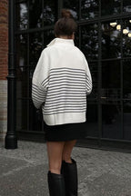 Striped Zip-Front Polo Knit Sweater image 5