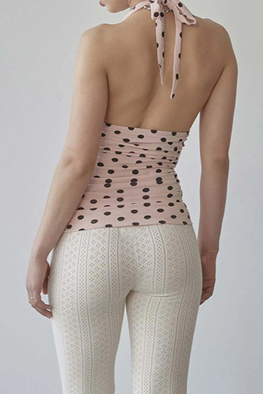 V Neck Halter Polka Dot Blouse image 2