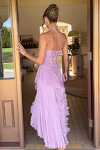 Ruched Halter Sexy Backless Maxi Dress image 3