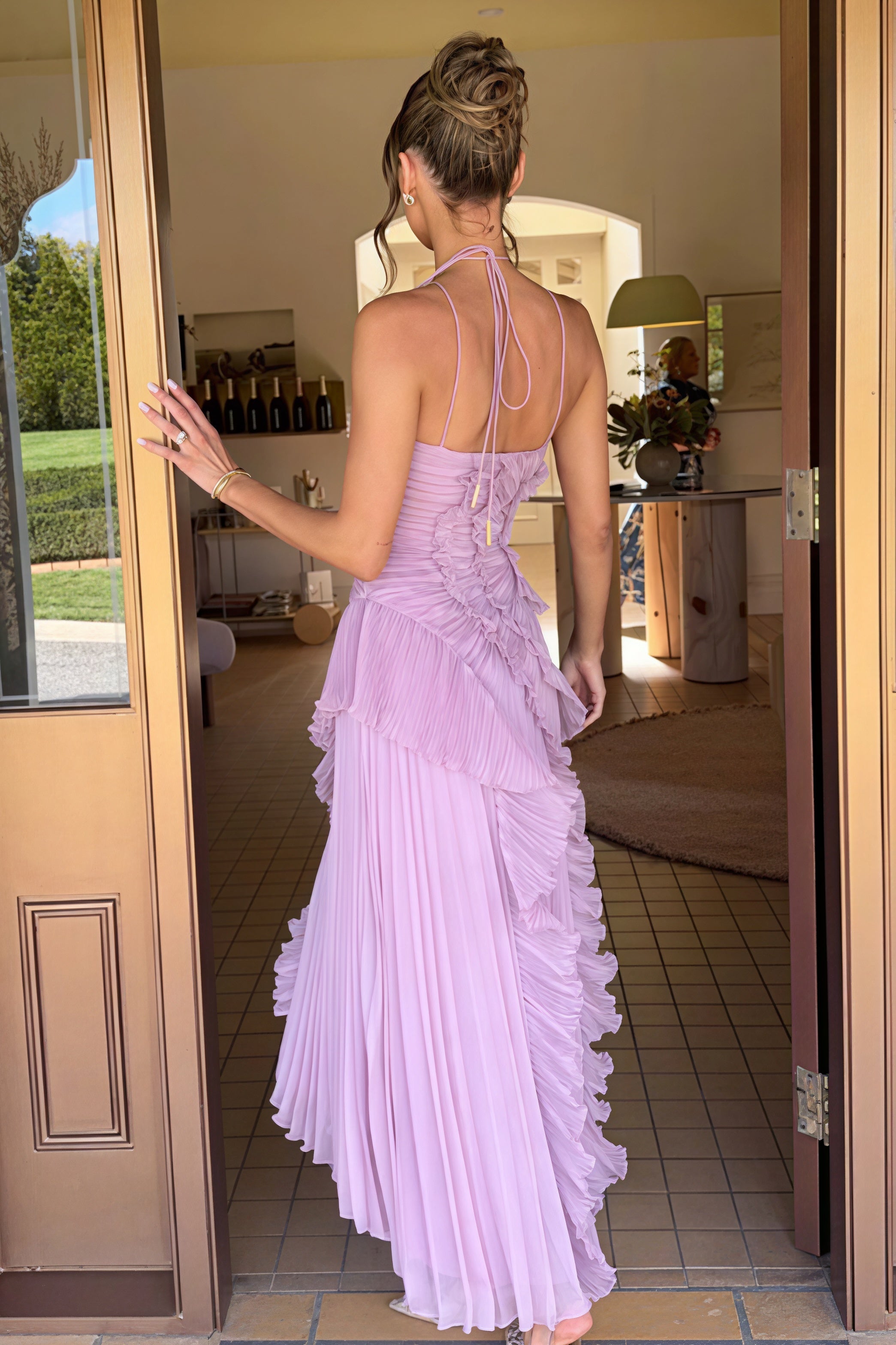 Ruched Halter Sexy Backless Maxi Dress image 3