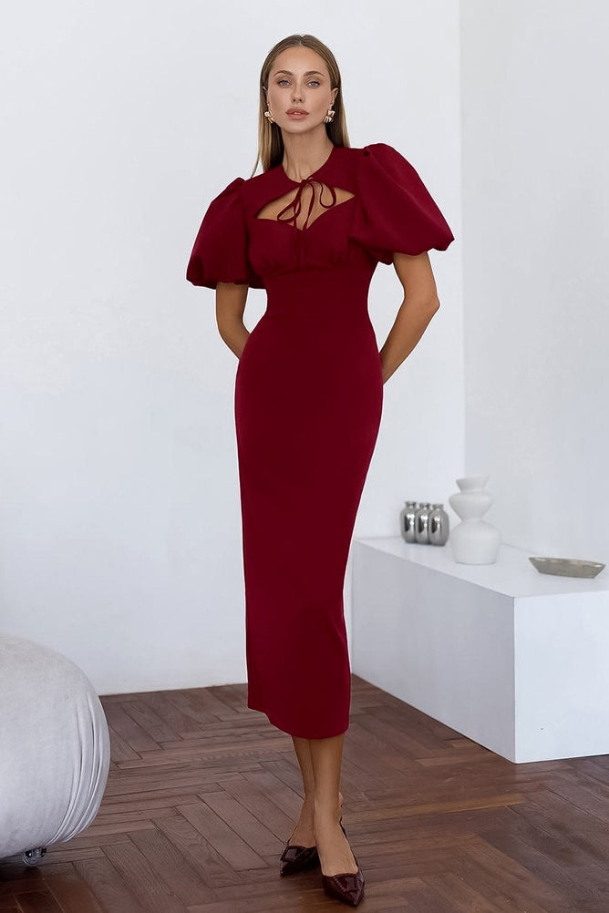 Elegant Sexy Puff Sleeve Bodycon Maxi Dress image 3