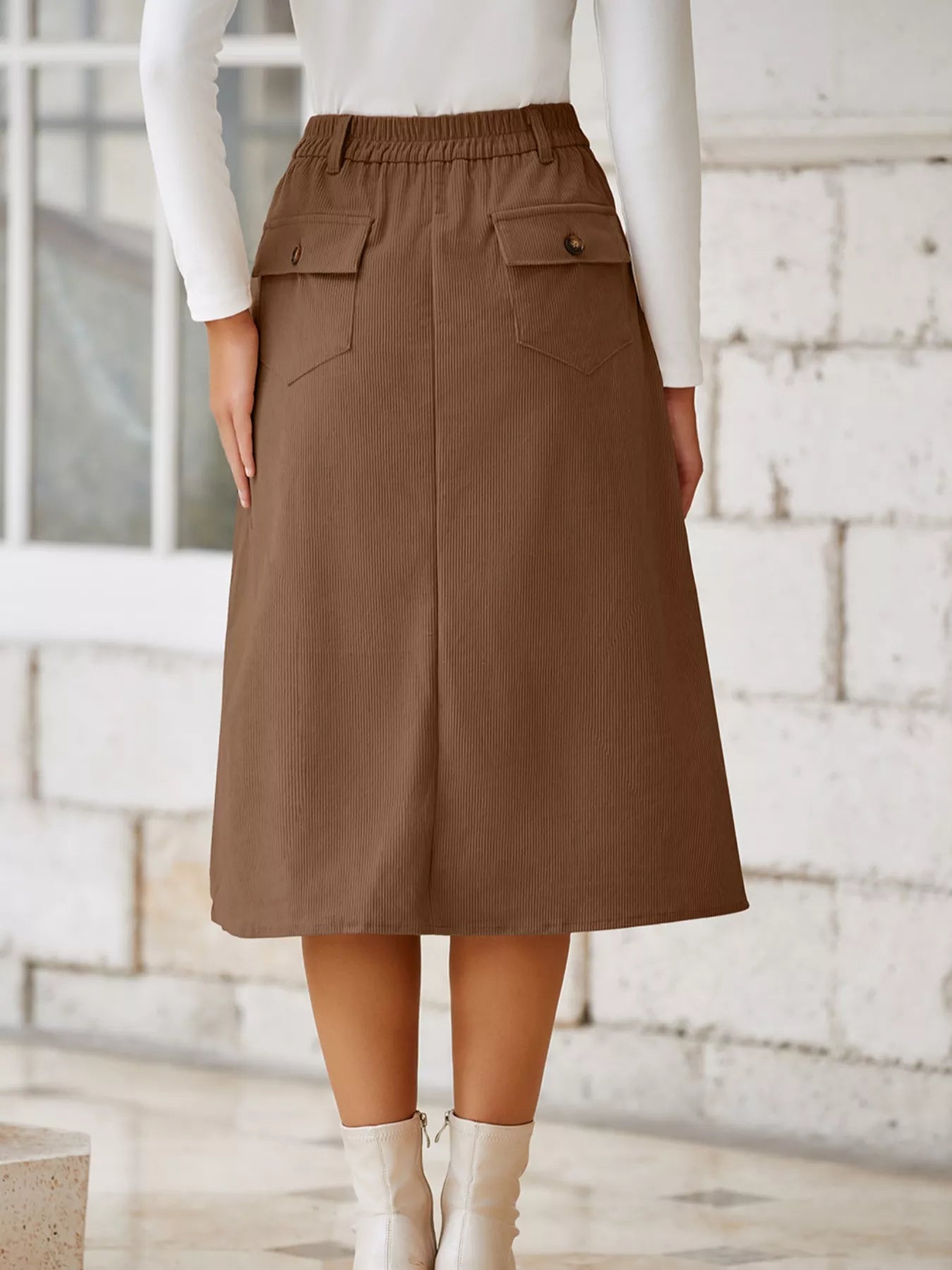 Celine Slit Midi Skirt detail view styled for Avrienne